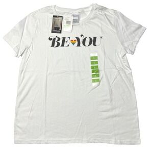 LGBTQIA+ "Be You" Pride Tee Women's Large White Rainbow Heart Graphic NWT